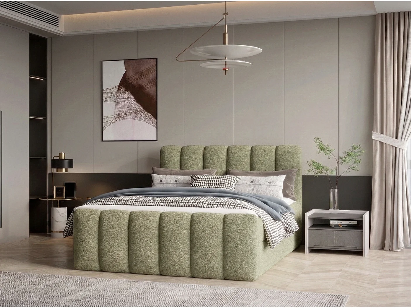 Élégant lit tapissé KORA 180x200 cm en tissu CENTAUR 13 vert