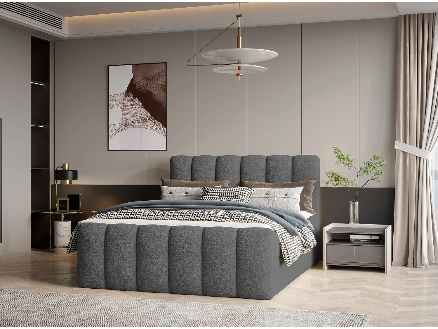 Élégant lit tapissé KORA 180x200 cm en tissu CENTAUR 15 gris