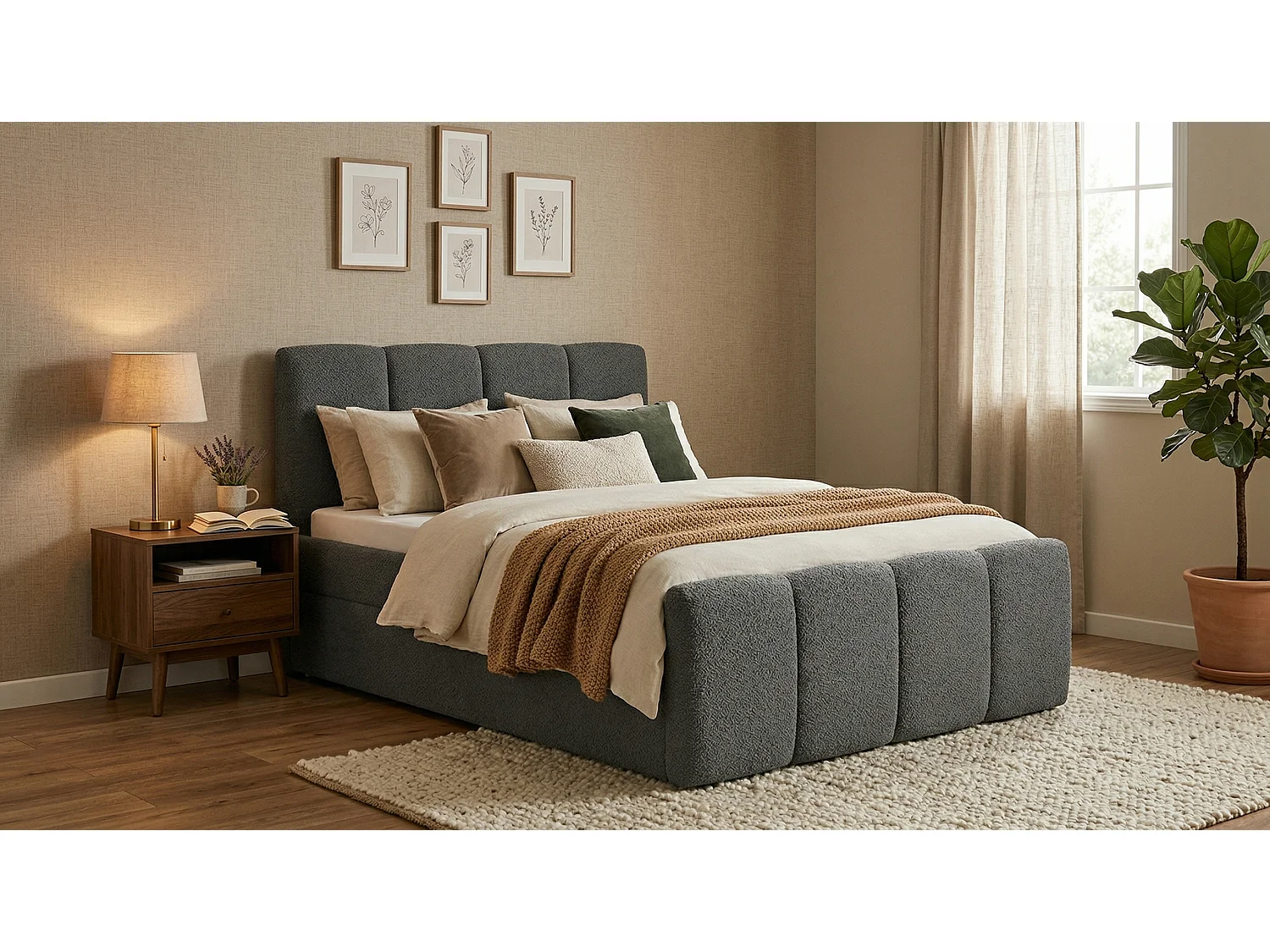 Élégant lit tapissé KORA 160x200 cm en tissu CENTAUR 15 gris