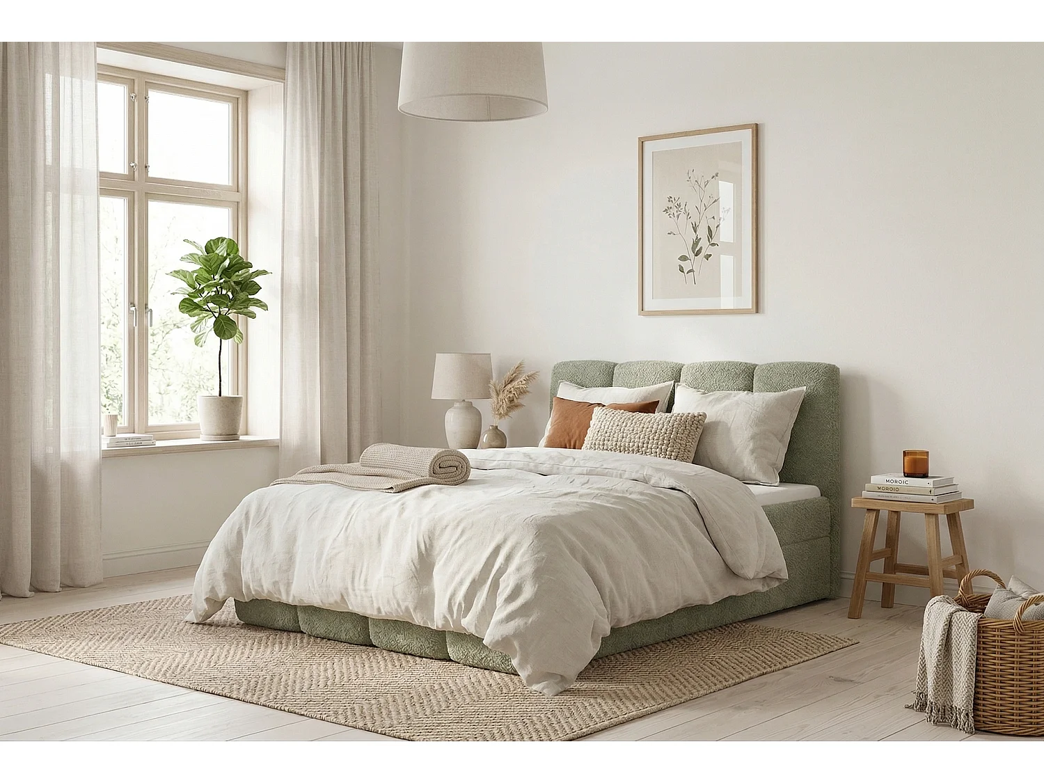 Élégant lit tapissé KORA 120x200 cm en tissu CENTAUR 13 vert