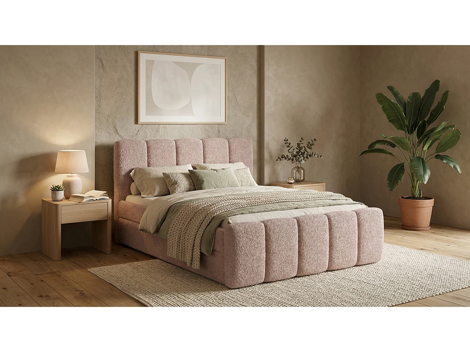 Élégant lit tapissé KORA 200x200 cm en tissu CENTAUR 5 rose