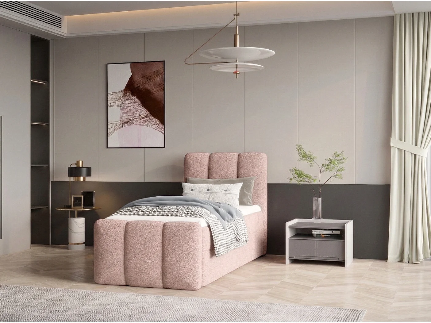 Élégant lit rembourré KORA 90x200 cm en tissu CENTAUR 5 rose