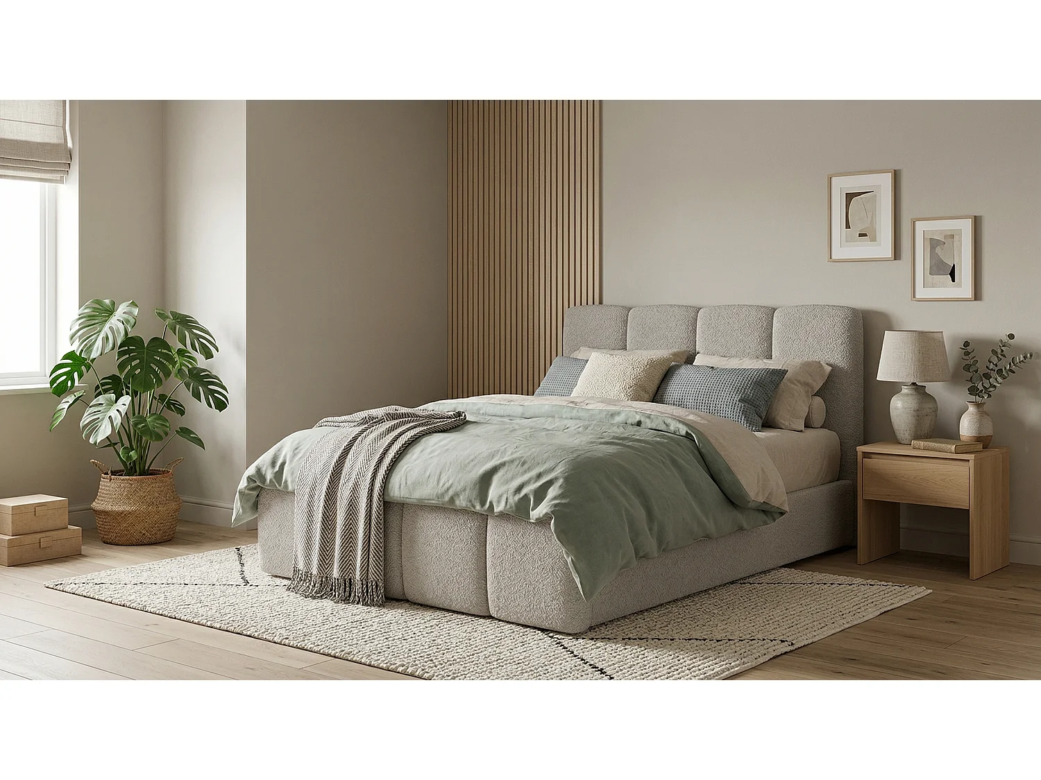 Lit capitonné élégant KORA 160x200 cm en tissu CENTAUR 3 gris clair