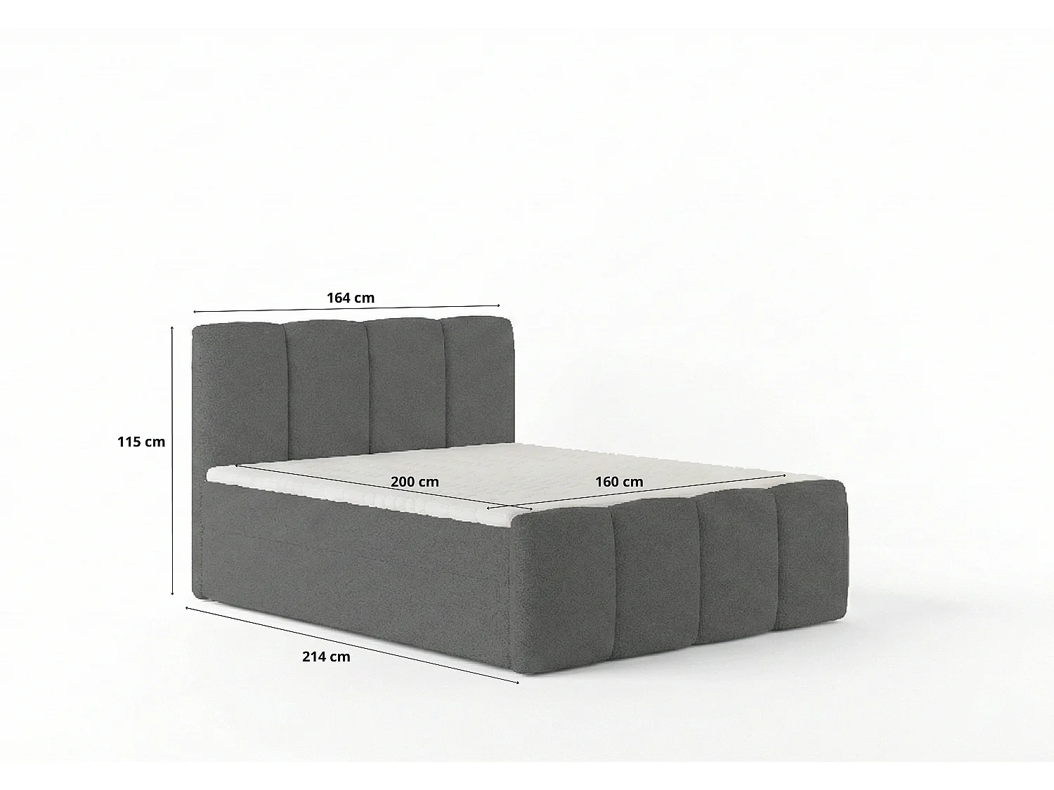 Lit capitonné élégant KORA 160x200 cm en tissu CENTAUR 3 gris clair