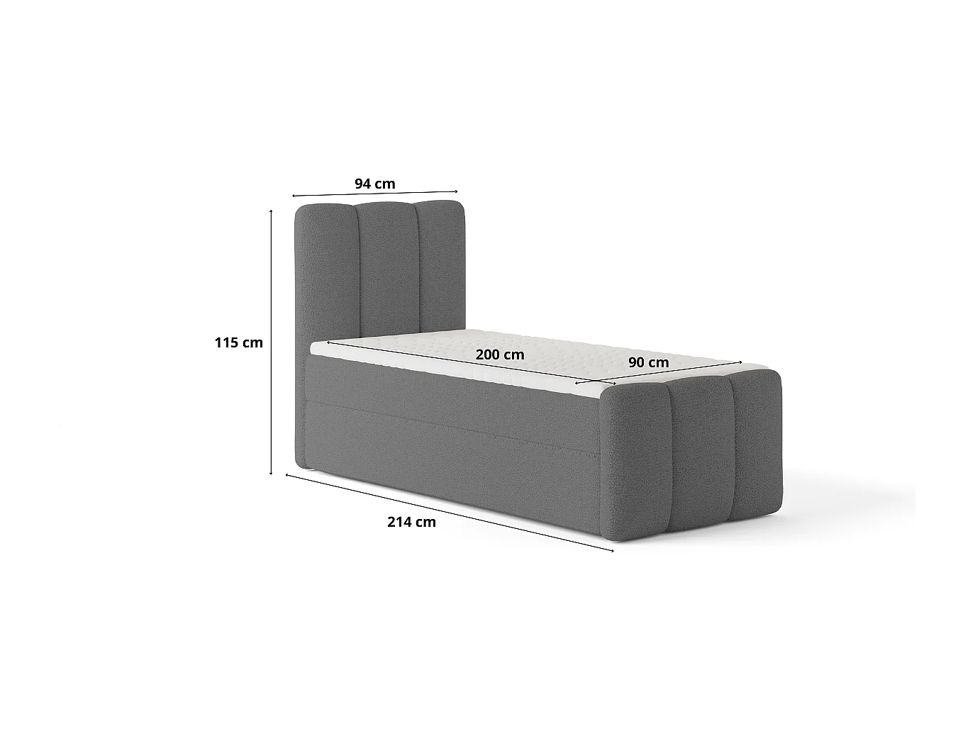 Élégant lit capitonné KORA 90x200 cm en tissu CENTAUR 3 gris clair