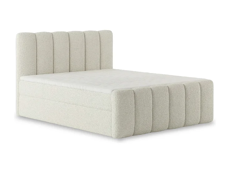 Élégant lit tapissé KORA 180x200 cm en tissu CENTAUR 1 blanc cassé.