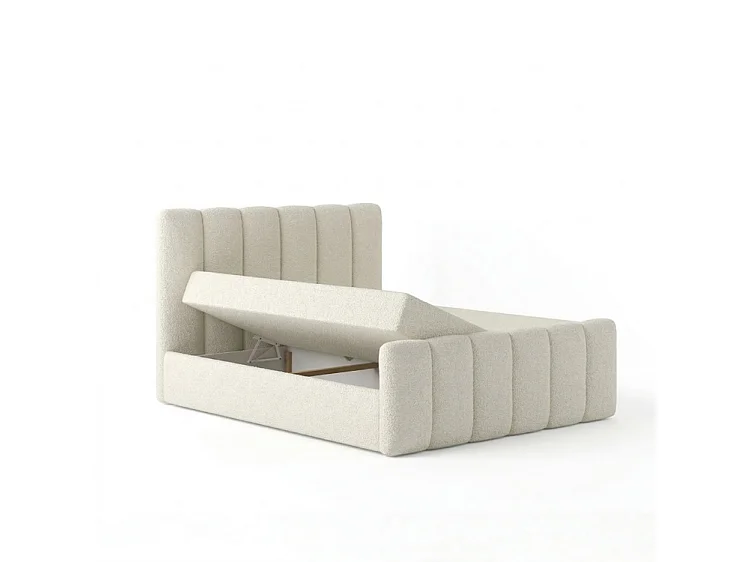 Élégant lit tapissé KORA 180x200 cm en tissu CENTAUR 1 blanc cassé.