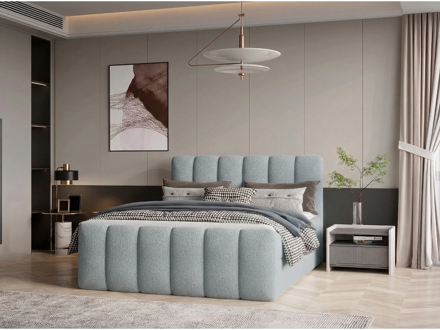 Élégant lit capitonné KORA 180x200 cm en tissu CENTAUR 9 bleu clair