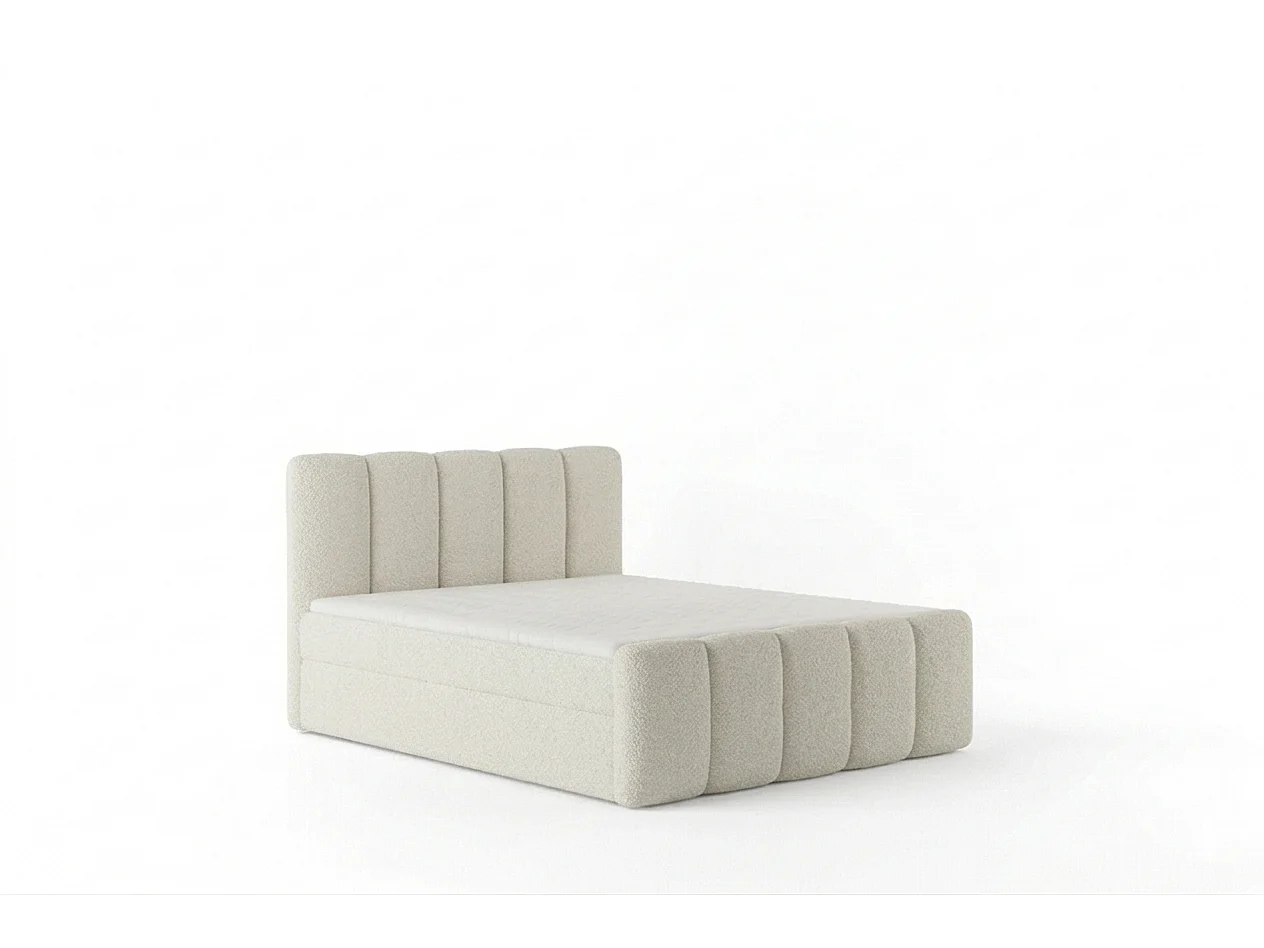 Élégant lit rembourré KORA 200x200 cm en tissu CENTAUR 1 blanc cassé.