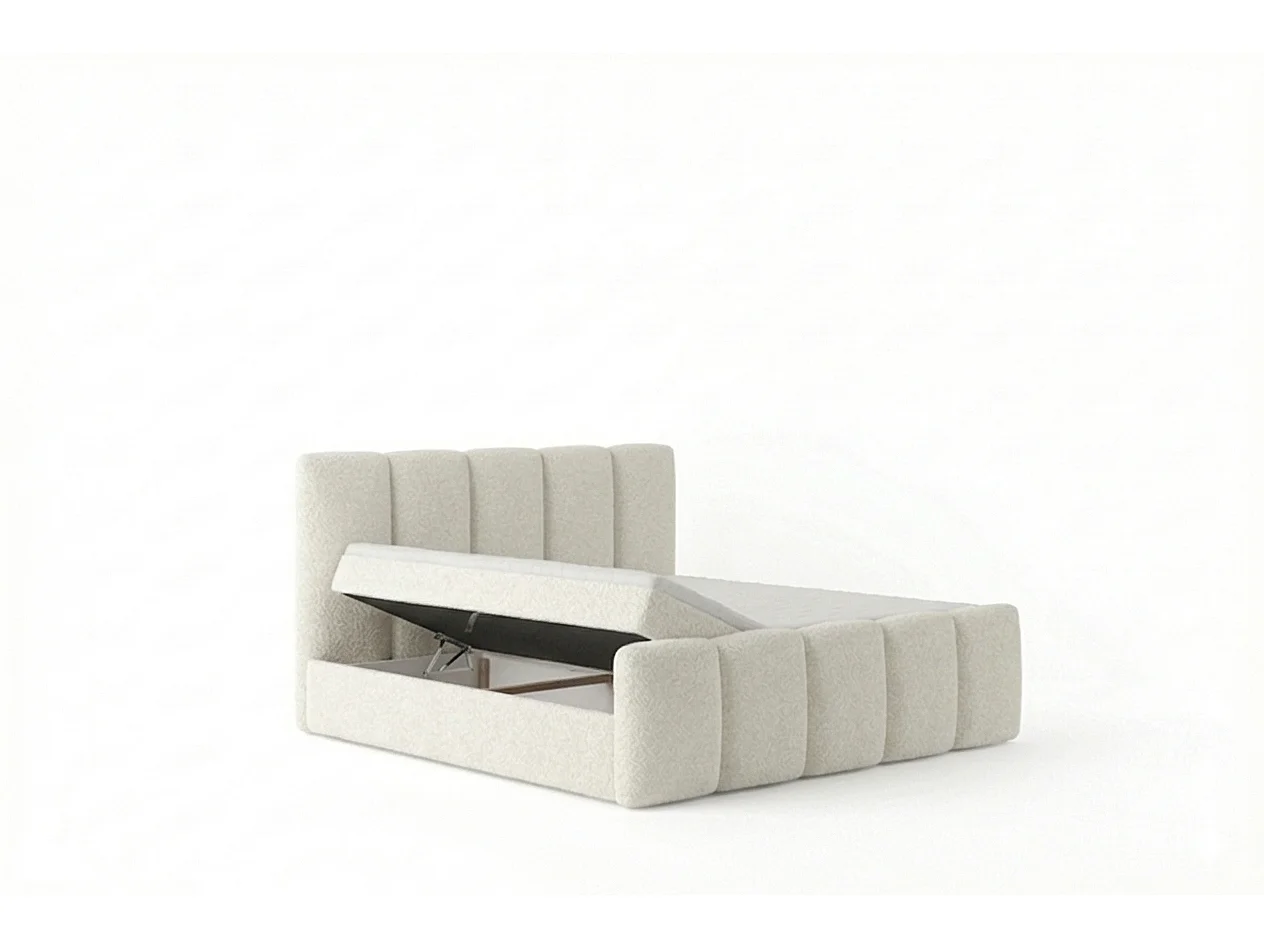 Élégant lit rembourré KORA 200x200 cm en tissu CENTAUR 1 blanc cassé.