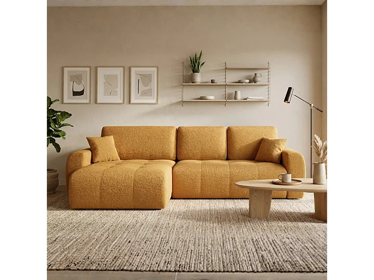 Élégant canapé d'angle convertible gauche IVO XL 280x142 cm, en tissu CENTAUR 8 miel