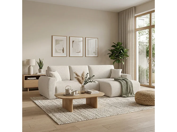 Élégant canapé d'angle convertible droit IVO XL 280x142 cm, en tissu CENTAUR 1 blanc