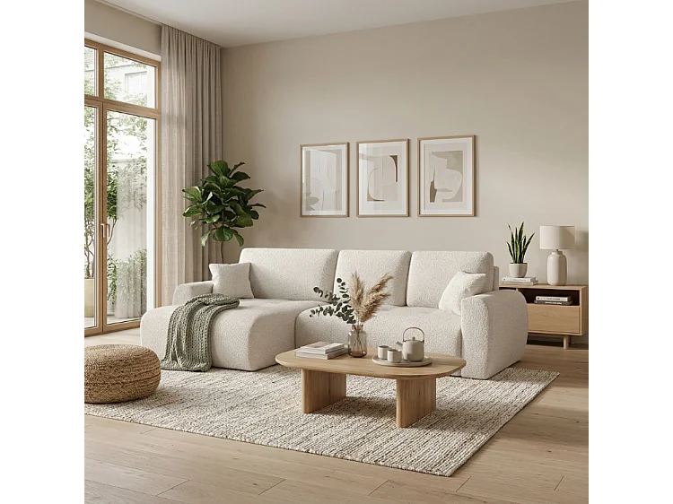 Élégant canapé d'angle convertible gauche IVO XL 280x142 cm, en tissu CENTAUR 1 blanc