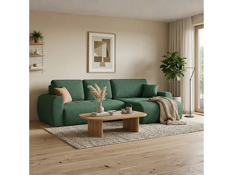 Élégant canapé d'angle convertible droit IVO XL 280x142 cm, en tissu CENTAUR 12 vert bouteille