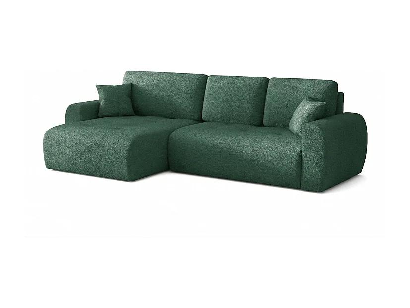 Élégant canapé d'angle convertible gauche IVO XL 280x142 cm, en tissu CENTAUR 12 vert bouteille