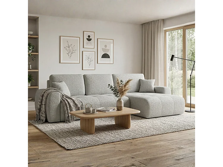 Élégant canapé d'angle convertible droit IVO XL 280x142 cm, en tissu CENTAUR 14 gris