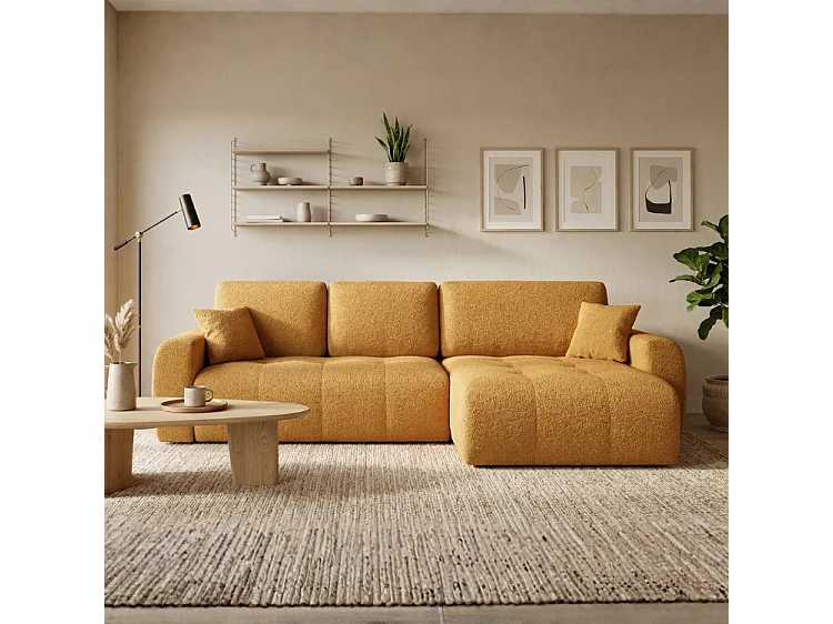 Élégant canapé d'angle convertible droit IVO XL 280x142 cm, en tissu CENTAUR 8 miel