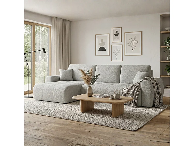 Élégant canapé d'angle convertible gauche IVO XL 280x142 cm, en tissu CENTAUR 14 gris