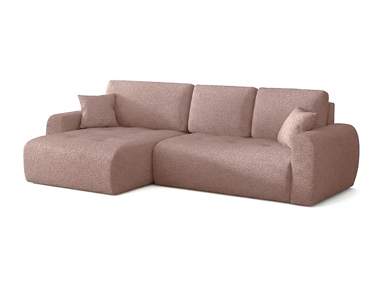 Élégant canapé d'angle convertible gauche IVO XL 280x142 cm, en tissu CENTAUR 5 rose poudré