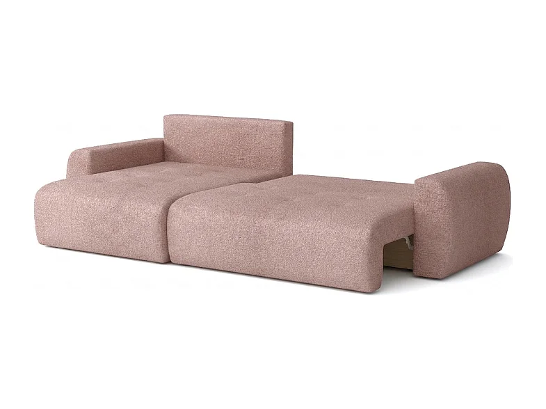 Élégant canapé d'angle convertible gauche IVO XL 280x142 cm, en tissu CENTAUR 5 rose poudré