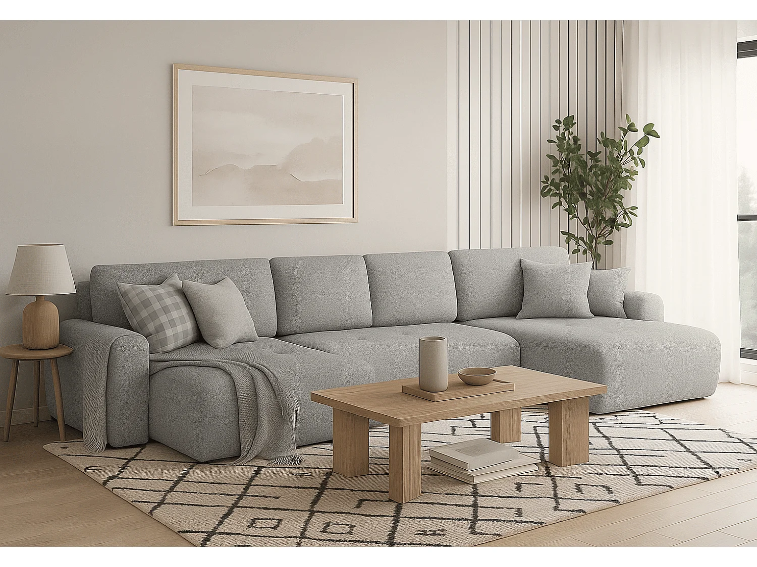 Élégant canapé d'angle convertible IVO U XL 387x150 cm, en tissu LAMBI 11 gris