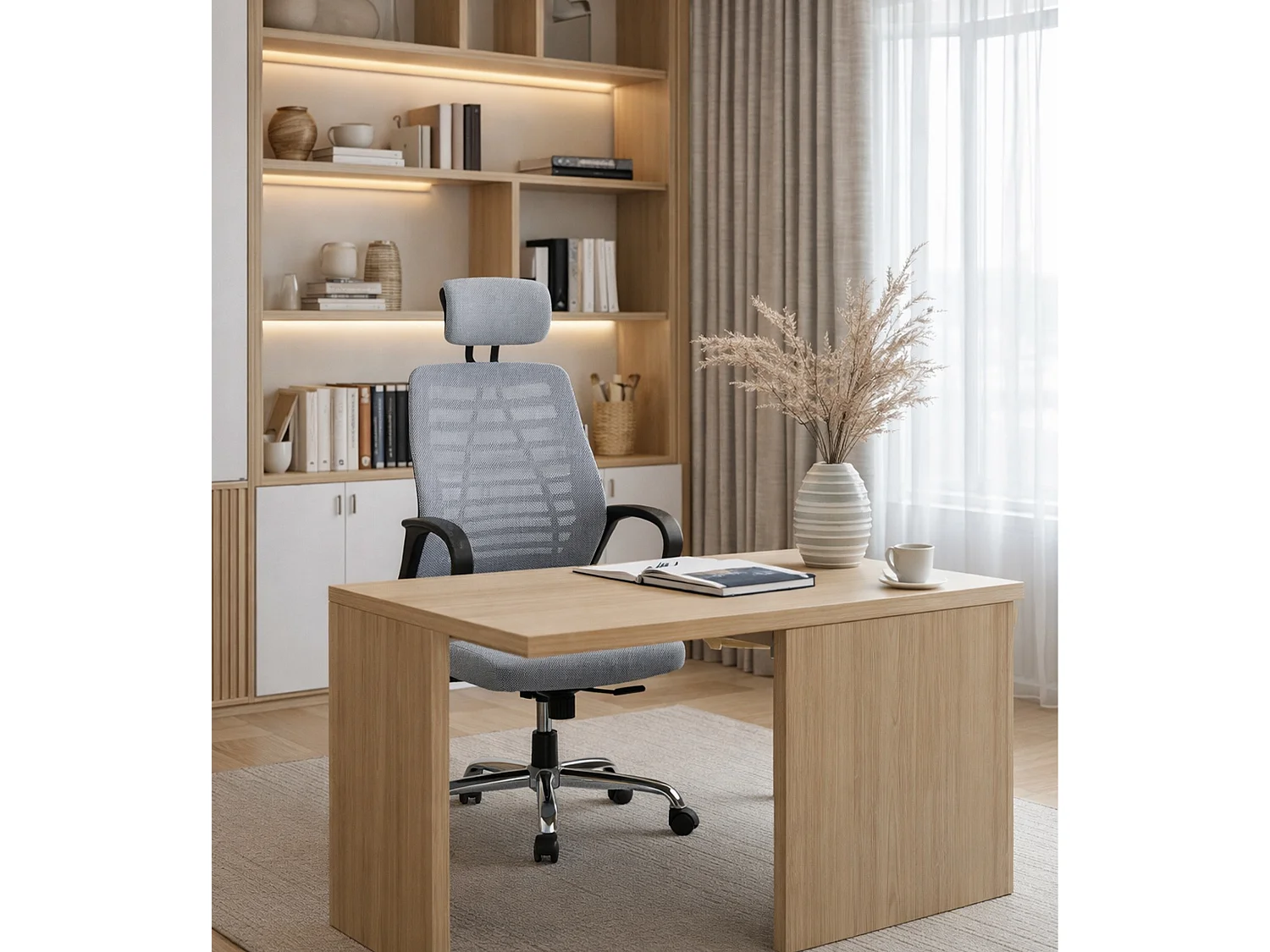 Silla de escritorio ergonómica con patas metálicas de 111-122x60x59 cm en color gris Queny