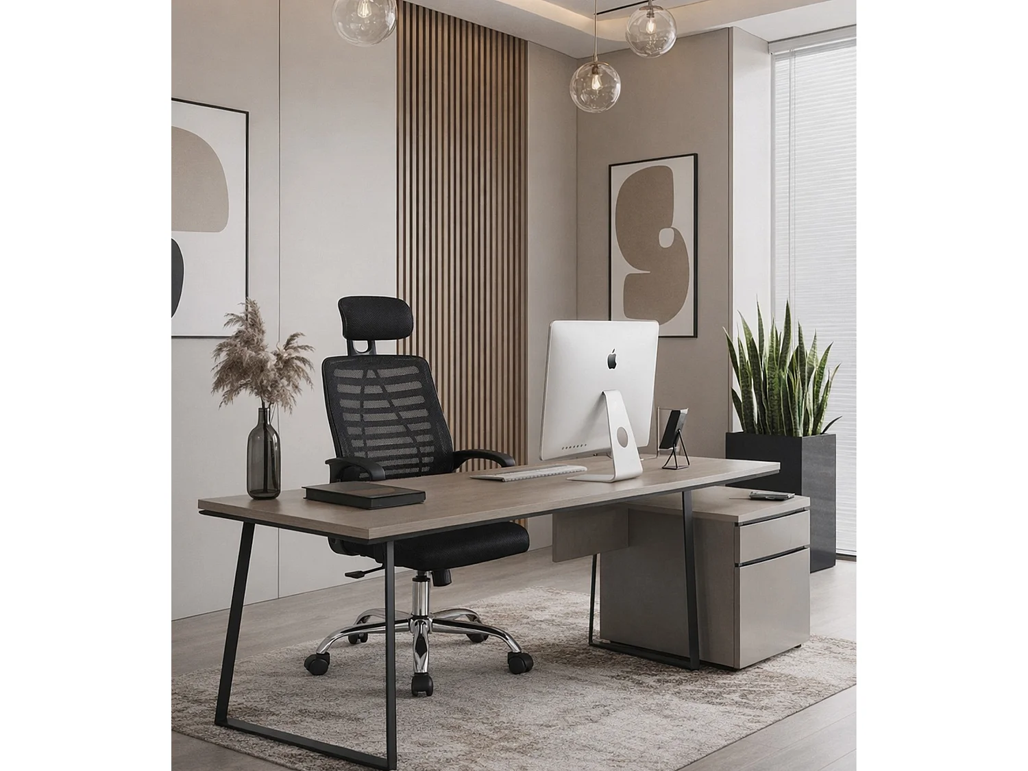 Silla de escritorio ergonómica con patas metálicas de 111-122x60x59 cm en color negro Queny