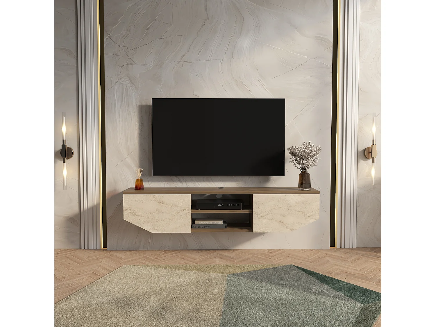 Hängende TV Einheit Hera Walnuss Travertin