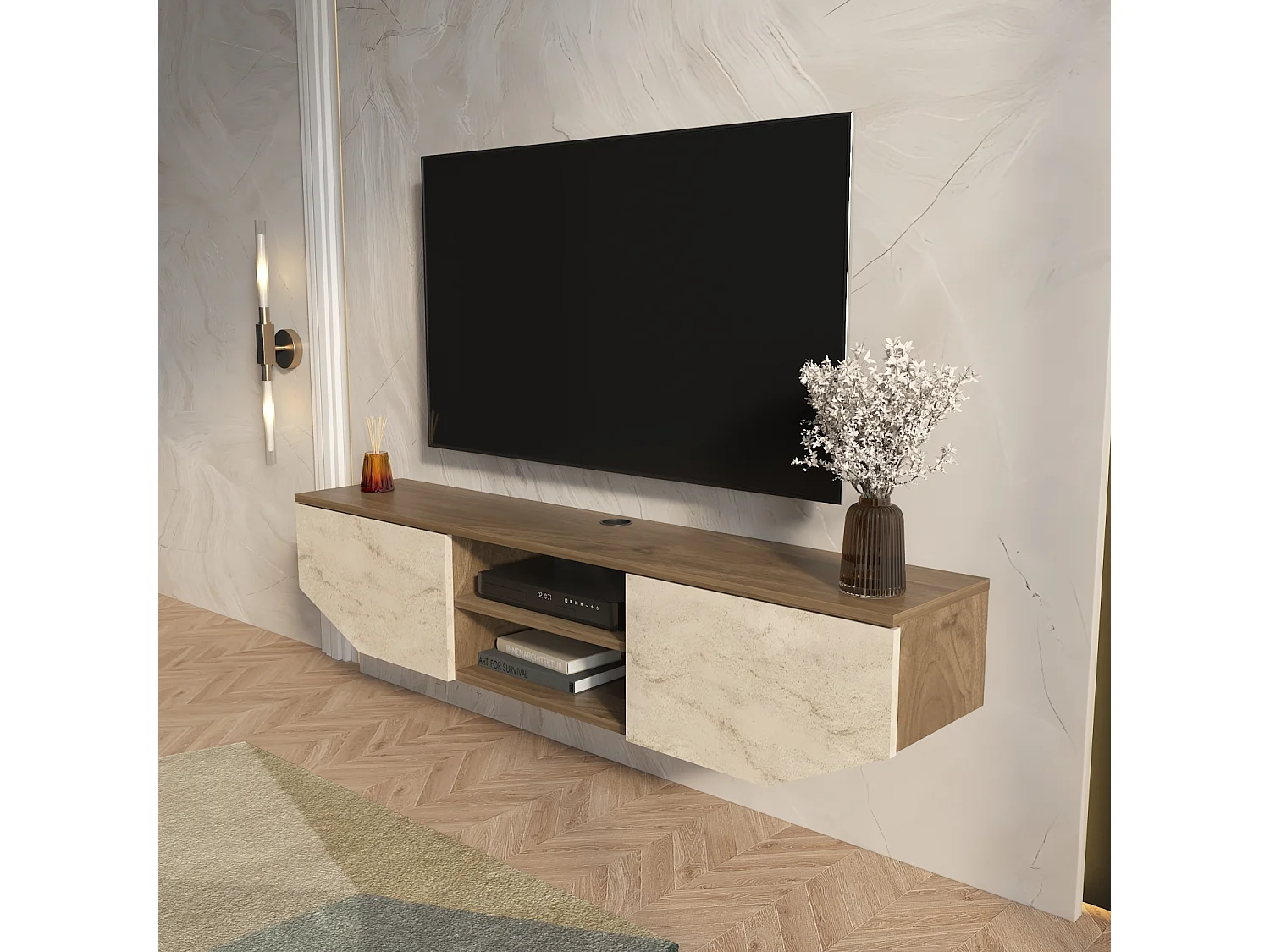 Hängende TV Einheit Hera Walnuss Travertin