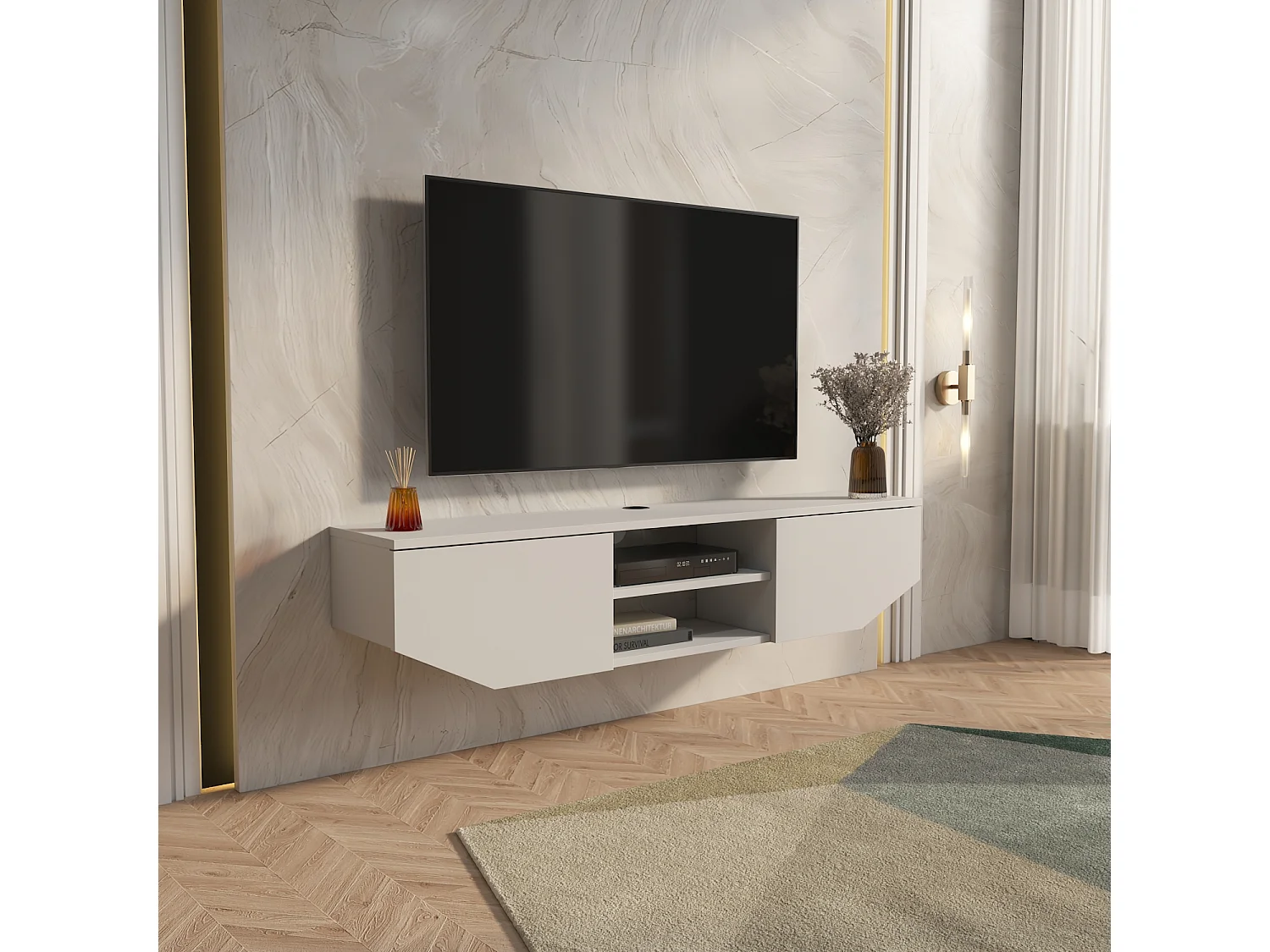 Hängende TV Einheit Hera Glänzend Weiß