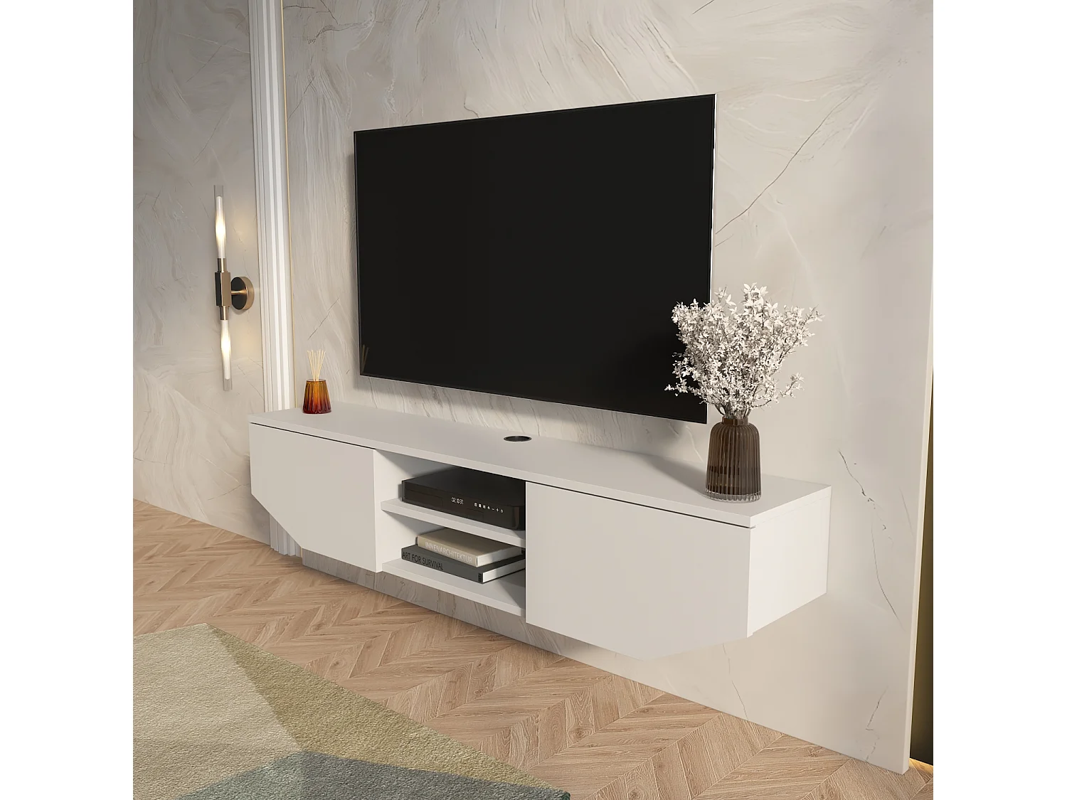 Hängende TV Einheit Hera Glänzend Weiß