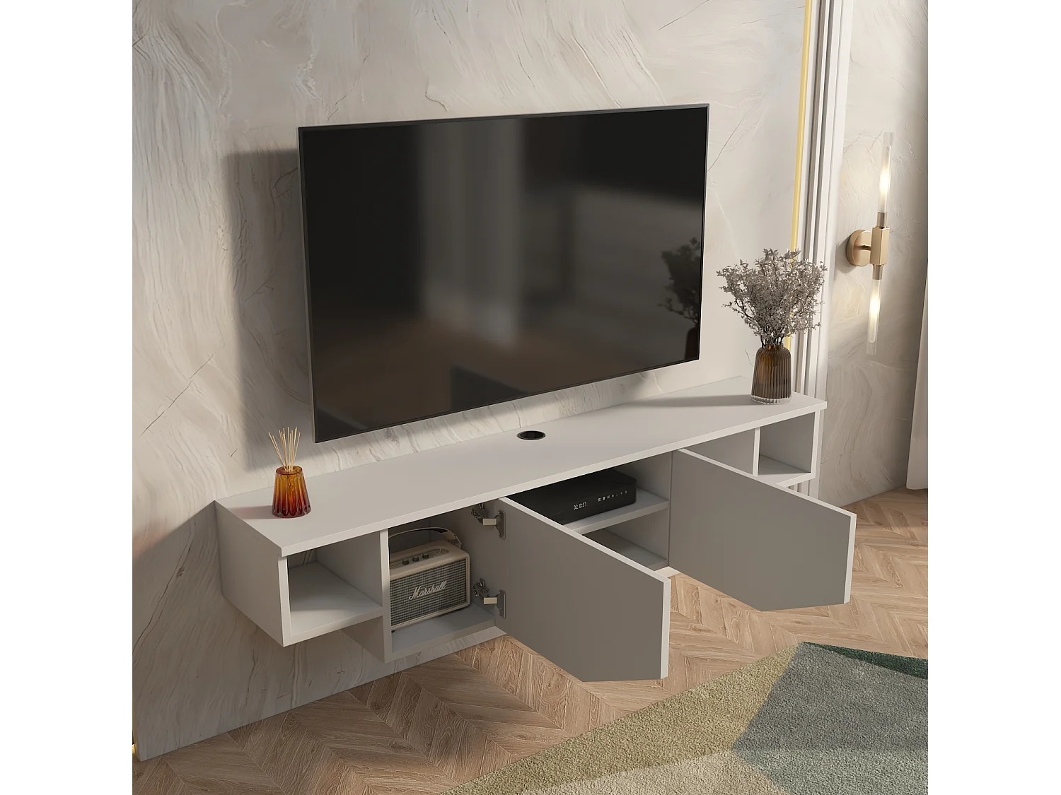 Hängende TV Einheit Hera Glänzend Weiß