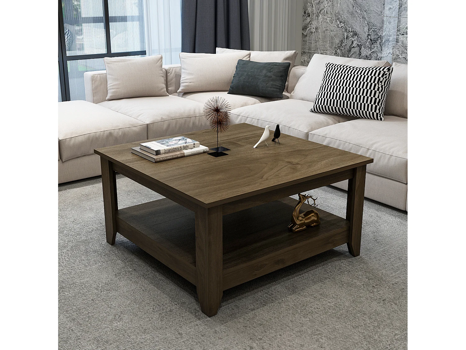 Lea 90 cm Table Basse Carré (Noyer)