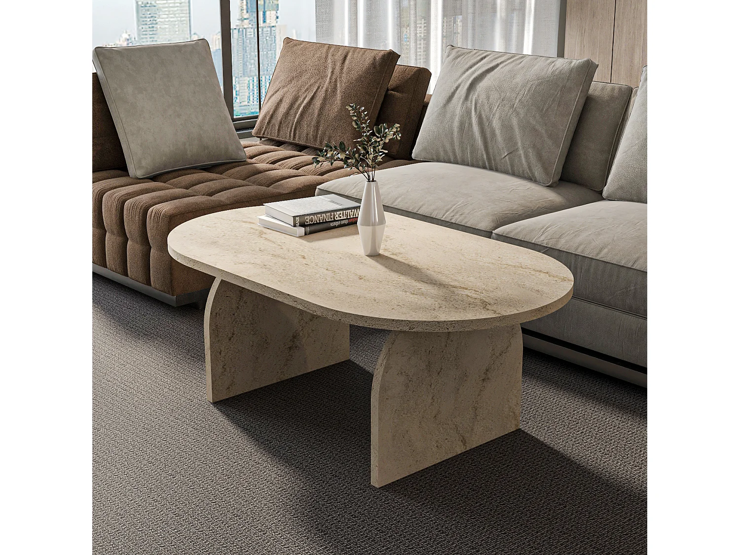 Mono Table Basse Ovale - 120 cm x 60 cm (Travertine)