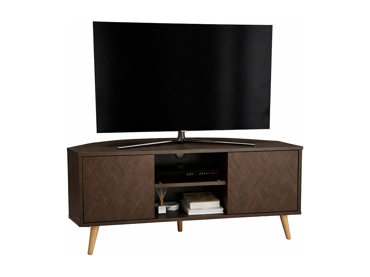 Meuble tv d'angle Lesson 120 cm 2 armoires et étagères ouvertes (Effet Galaxy et Vintage)