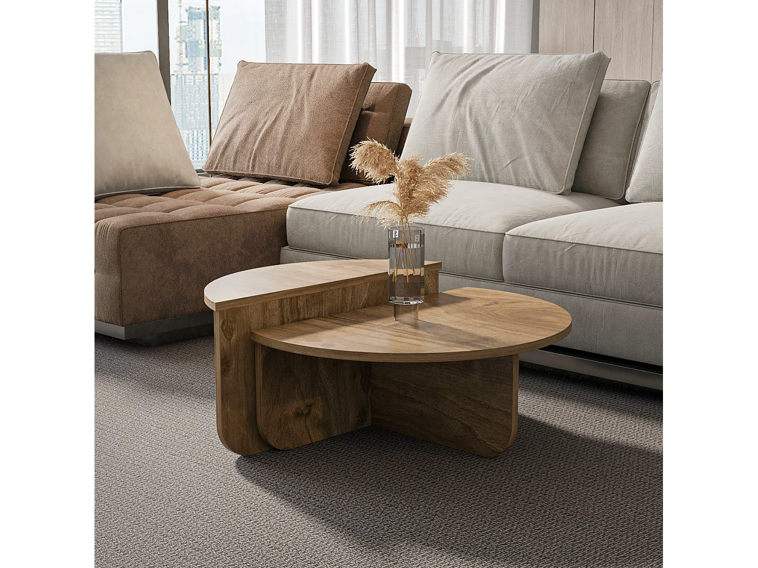 Alves Set de Table Basse Tailles Diverses Design Unique (Noyer)