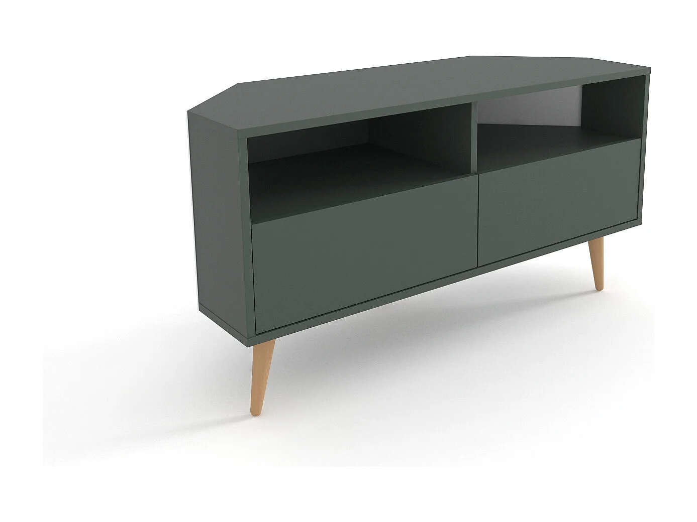 Aura Meuble TV d'angle 120 cm Armoires et Niches avec Pieds en Bois (Silva Vert)