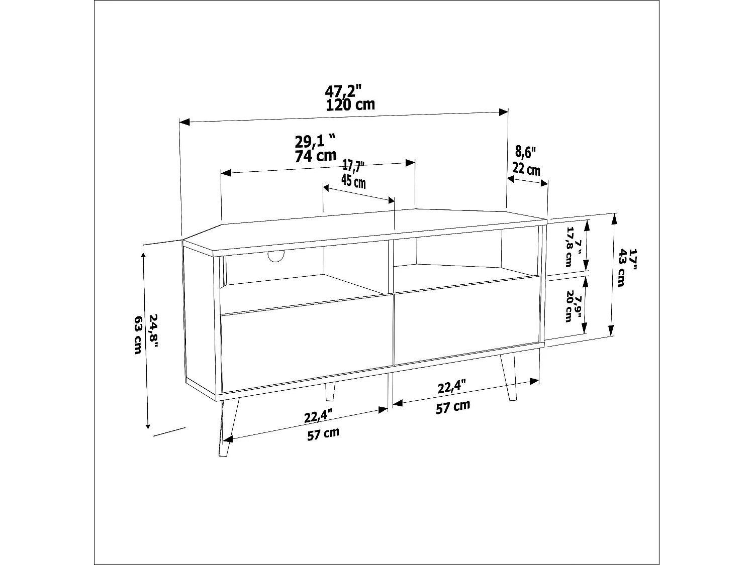 Aura Meuble TV d'angle 120 cm Armoires et Niches avec Pieds en Bois (Silva Vert)