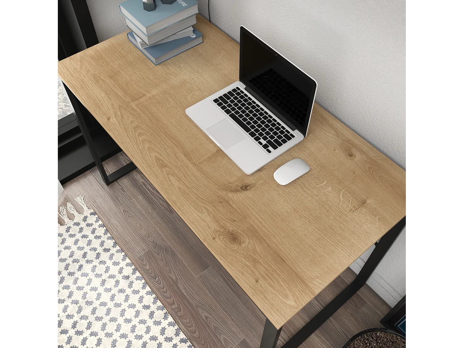 Layton Bureau 120 cm x 74 cm x 60 cm - Cadre Métallique (Noir et Chêne)