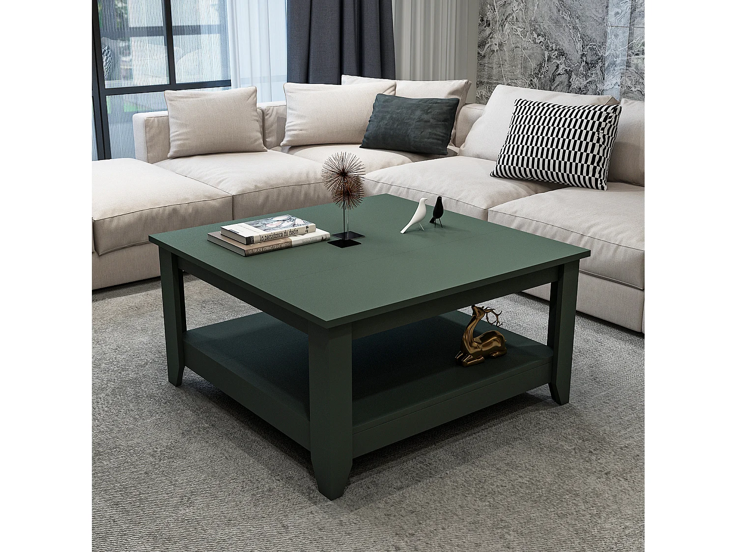 Lea 90 cm Table Basse Carré (Silva Vert)