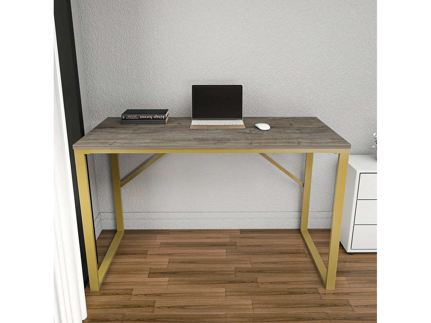 Layton Bureau 120 cm x 74 cm x 60 cm - Cadre Métallique (Doré et Wenge)