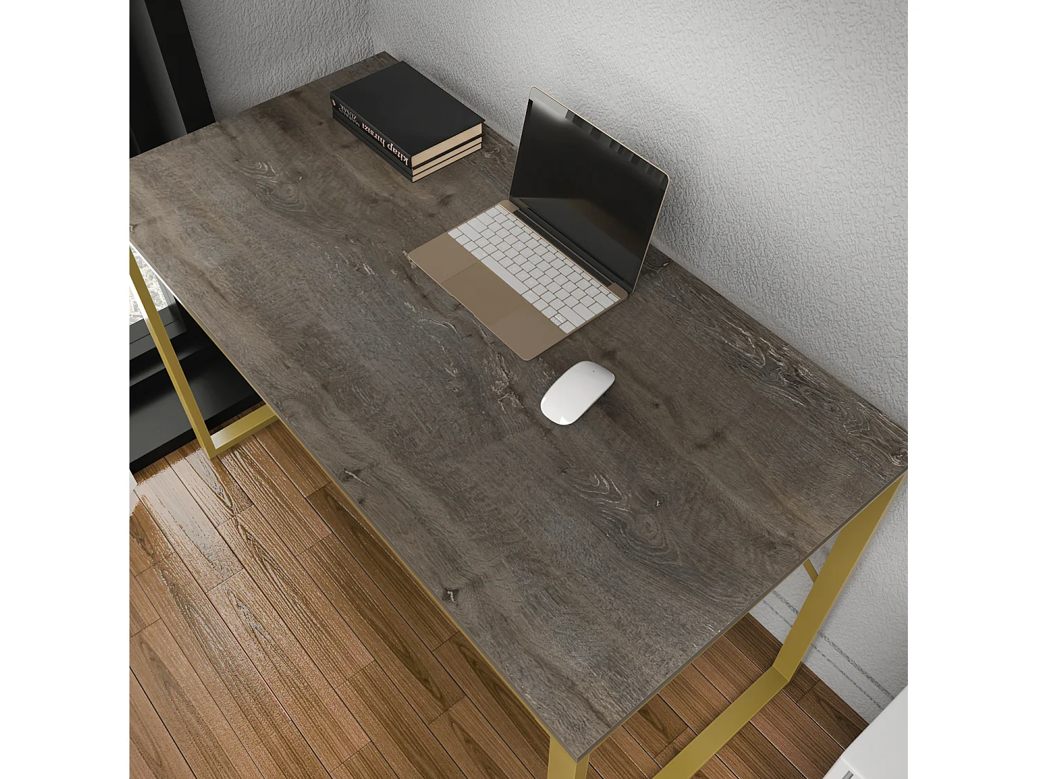 Layton Bureau 120 cm x 74 cm x 60 cm - Cadre Métallique (Doré et Wenge)