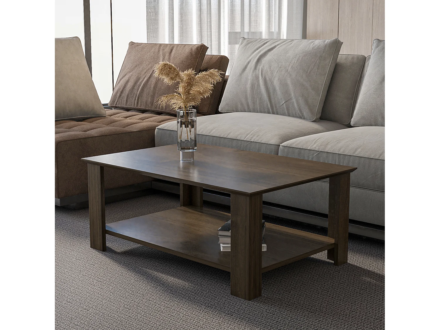 Leroy Table Basse 90 cm x 60 cm Rectangulaire (Noyer)