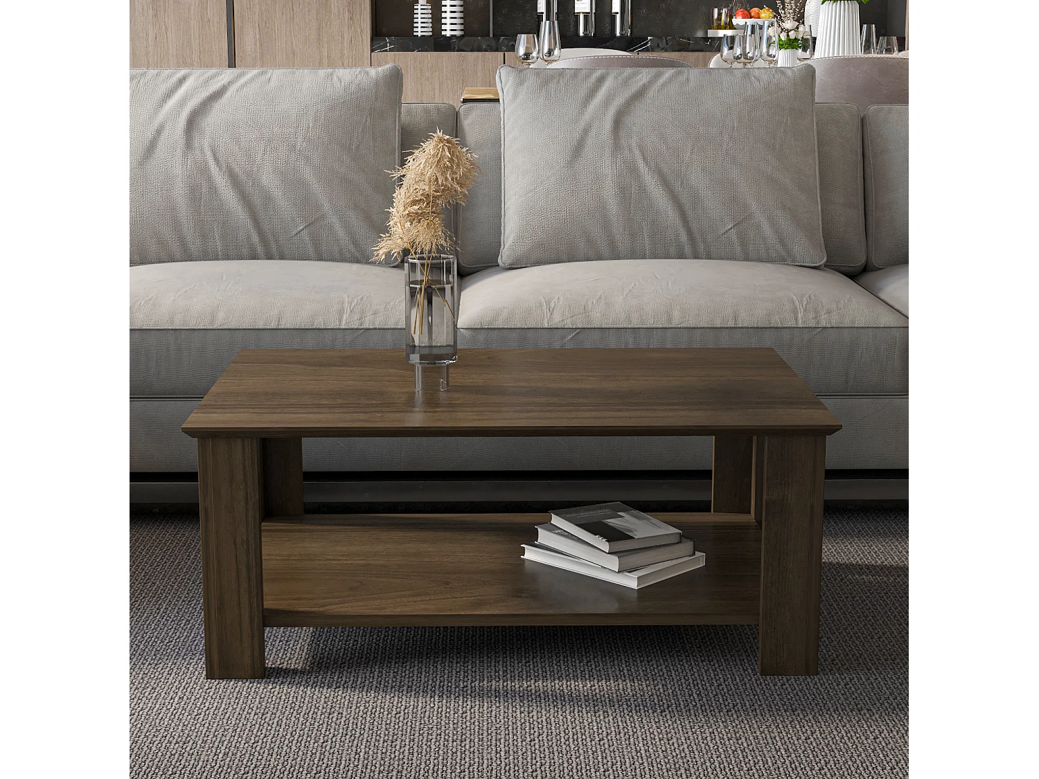 Leroy Table Basse 90 cm x 60 cm Rectangulaire (Noyer)