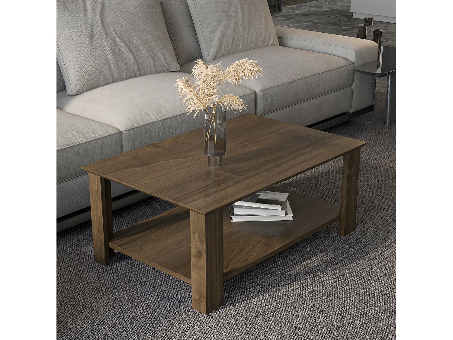 Leroy Table Basse 90 cm x 60 cm Rectangulaire (Noyer)