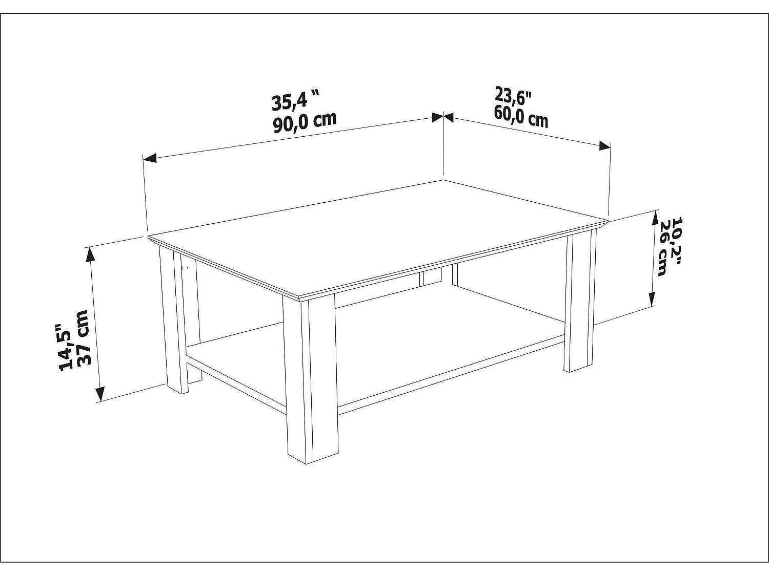 Leroy Table Basse 90 cm x 60 cm Rectangulaire (Noyer)