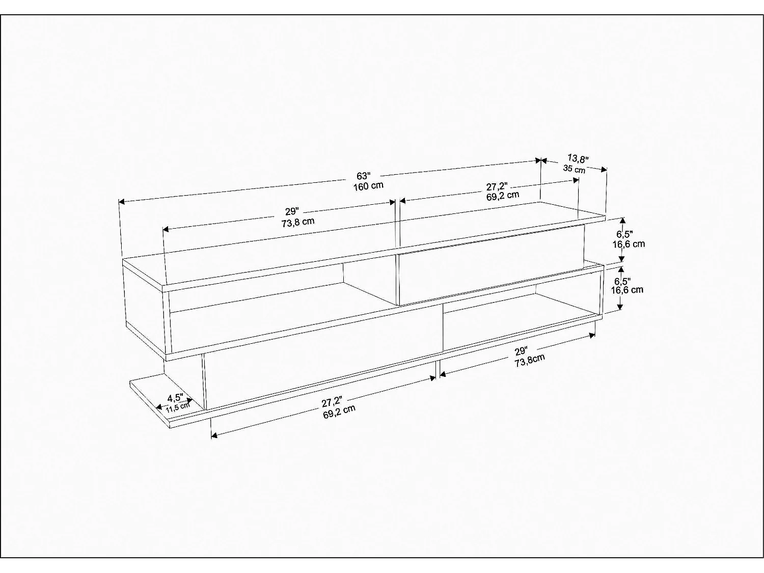 Meuble tv Cortez de 160 cm avec 2 armoires et 2 niches (Effet Galaxy et Vintage)