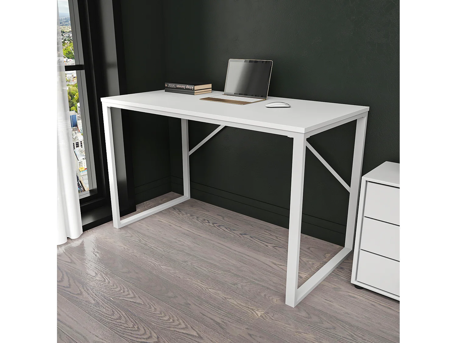 Layton Bureau 120 cm x 74 cm x 60 cm - Cadre Métallique (Blanc)