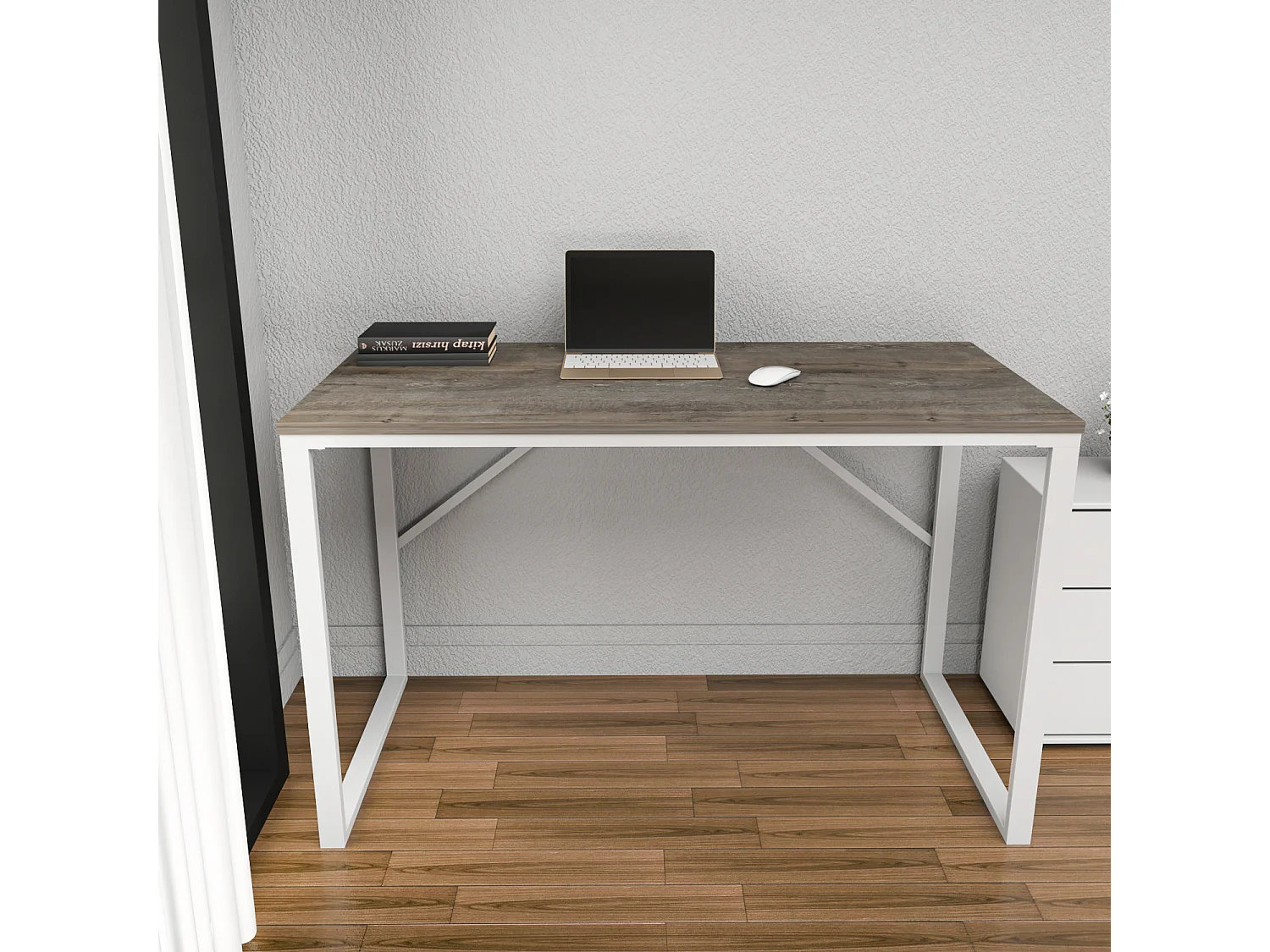 Layton Bureau 120 cm x 74 cm x 60 cm - Cadre Métallique (Blanc et Wenge)