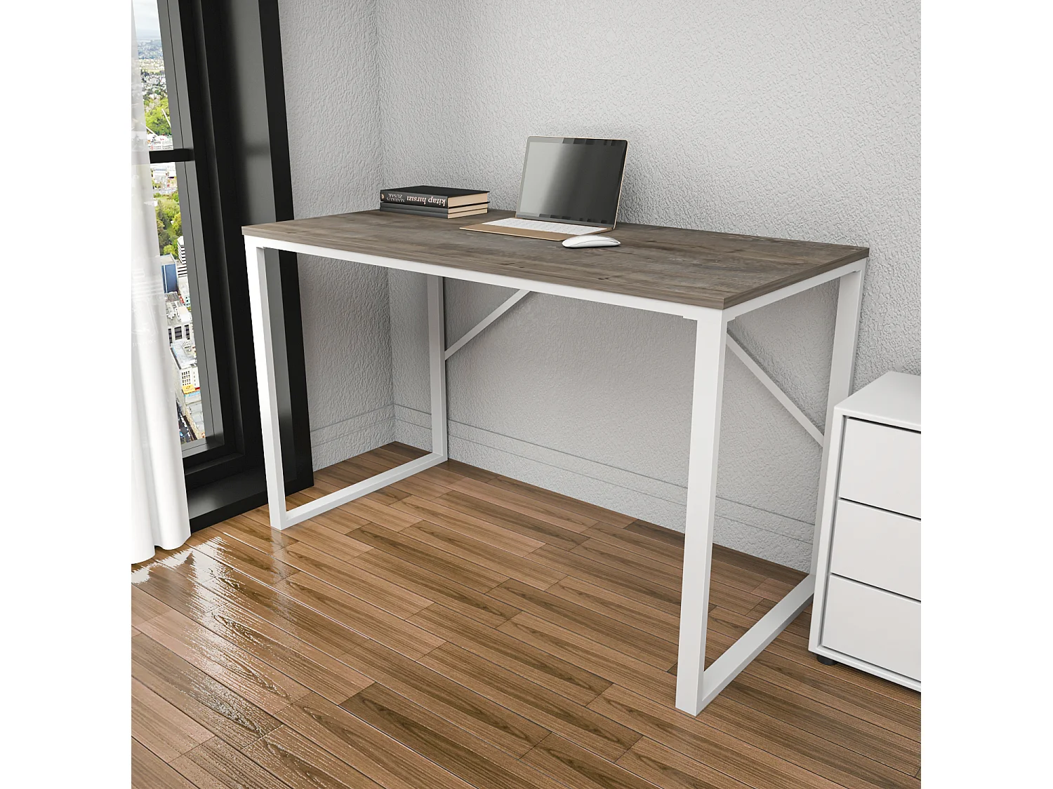 Layton Bureau 120 cm x 74 cm x 60 cm - Cadre Métallique (Blanc et Wenge)